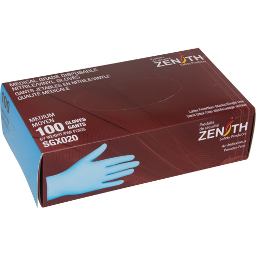 Gants jetables de vinyle-nitrile bleu sans poudre