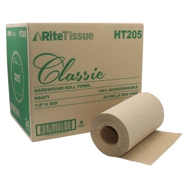 Papier à main recyclé - 1 épaisseur - Kraft - 24 rouleaux de 205'
