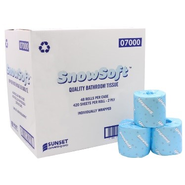 Papier hygiénique standard recyclé - Papier vierge 2 épaisseurs - 3.5" largeur- 48 rouleaux de 420 feuilles