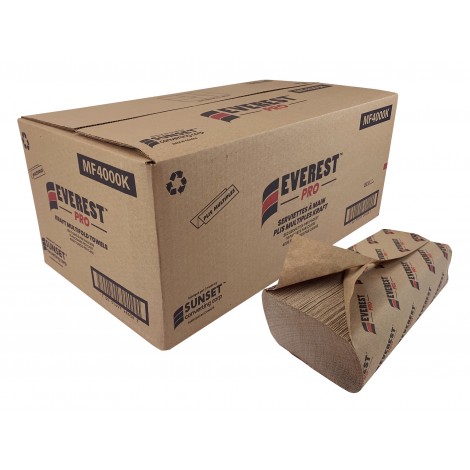 Papier essuie-mains - plis multiples - 9" x 9" - boîte de 16 paquets de 250 feuilles - brun - Sunset