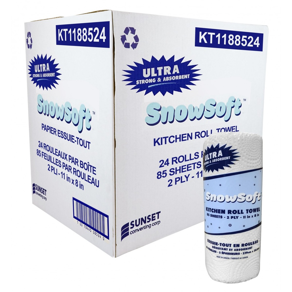 Papier essuie-tout SUNSET Snow Soft- 2 épaisseurs - 24 rouleaux de 85 feuilles - 11" X 8''
